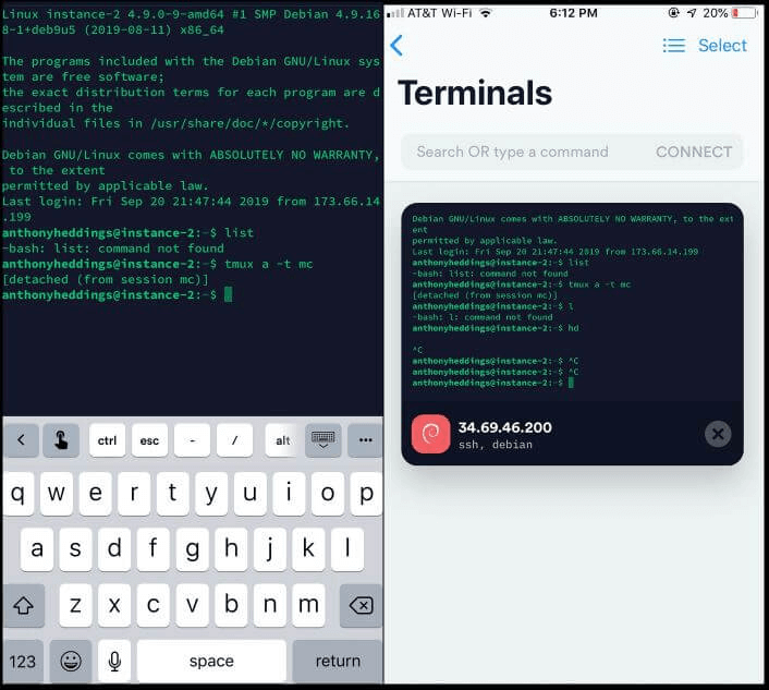 This is a screenshot of the Termius window.